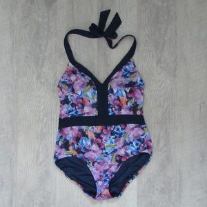 Land's End Navy Floral Halter Swimsuit Size 8